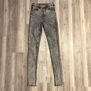 Rhinestone acid washed jeans